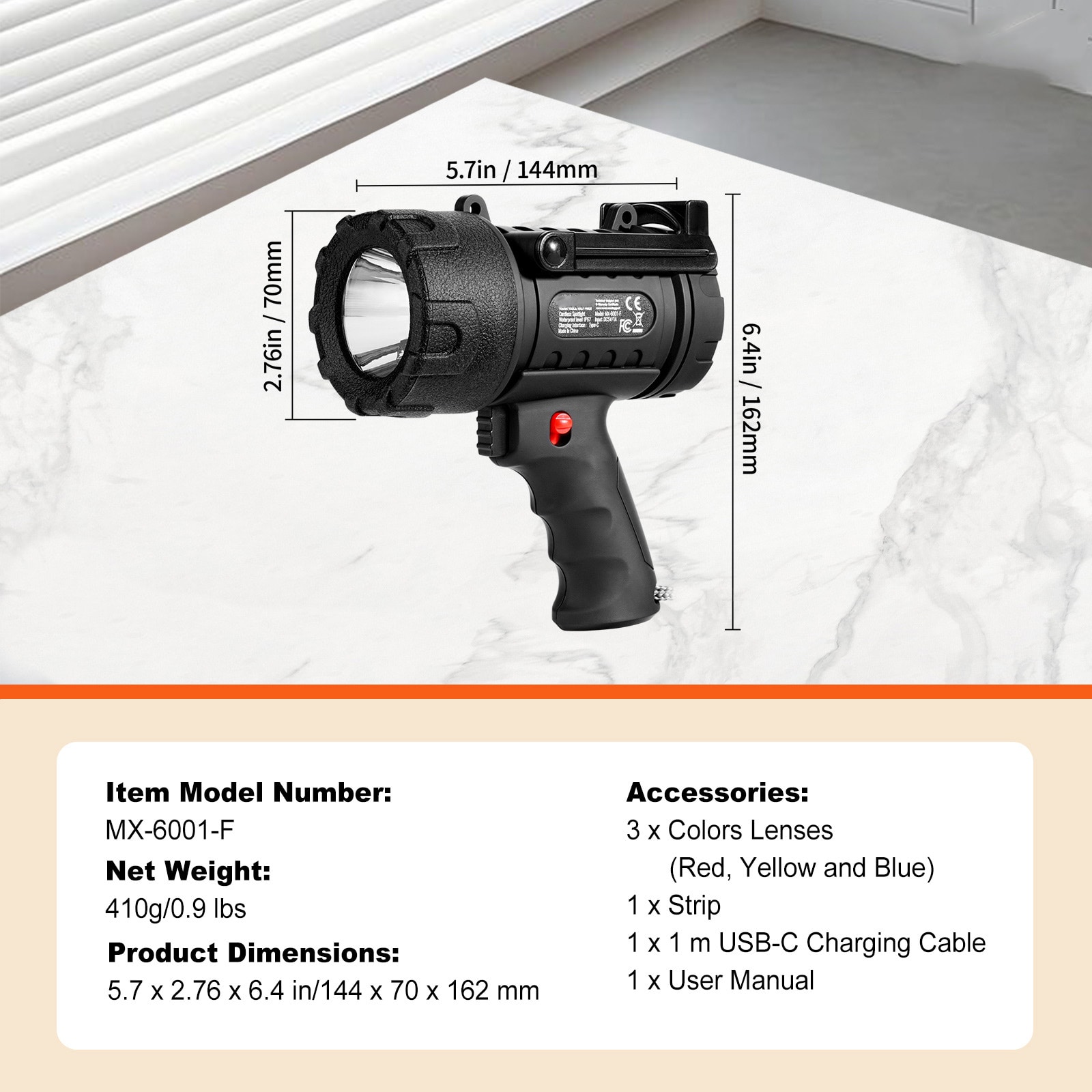 USB Super Bright Rechargeable Spotlight Flashlight 200,000LM Searchlight_voghion.com